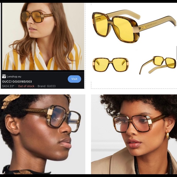 UNISEX GUCCI SQUARE HAVANA AND GOLD FALLING STAR ACCENTED FRAME SUNGLASSES - Picture 15 of 16